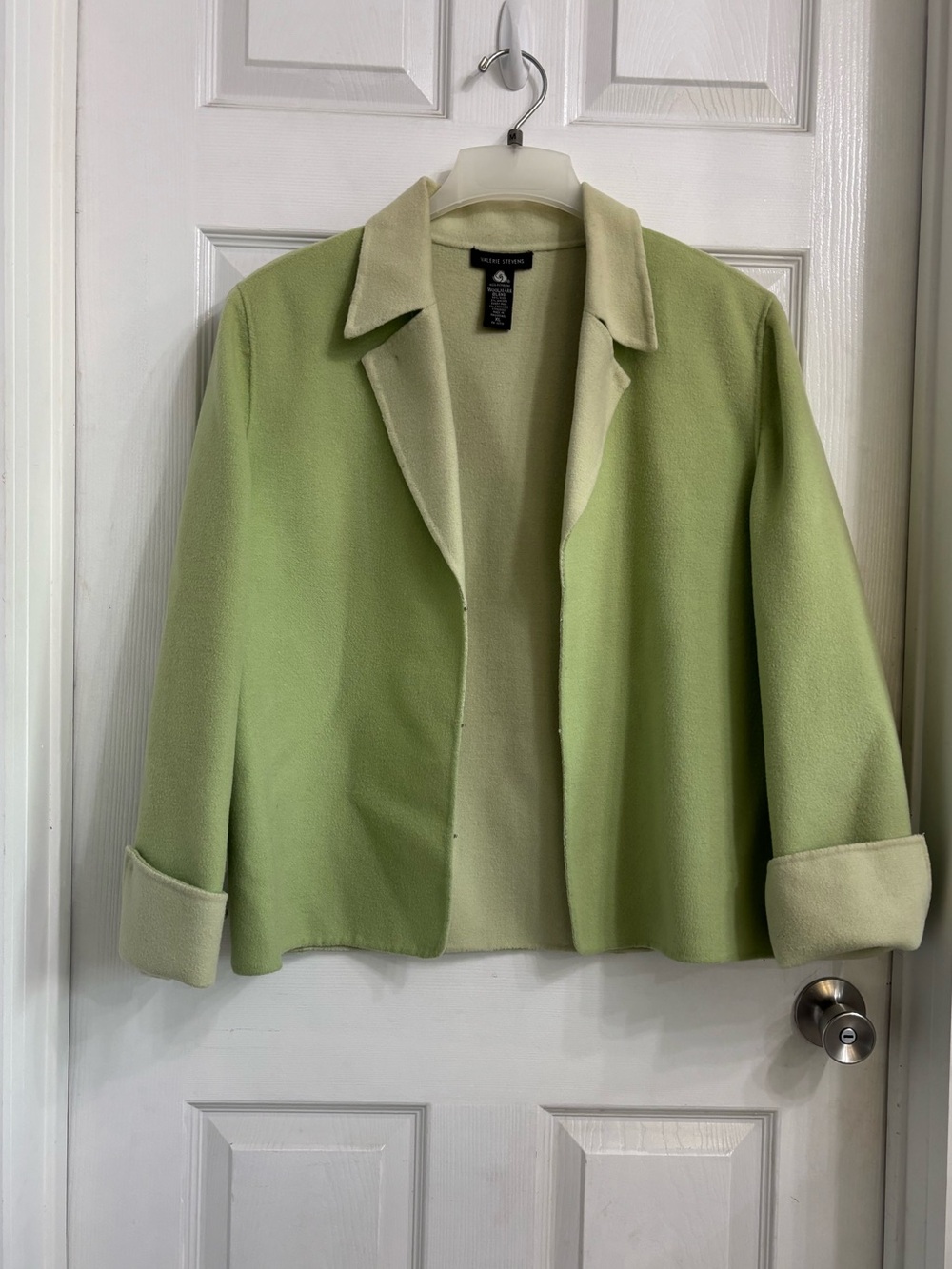 Valerie Stevens Light Green Wool Angora Cashmere Blazer Jacket XL Boxy